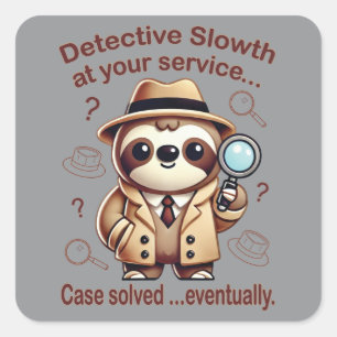 "Detective Sloth" Sloth Private Eye Square Sticker