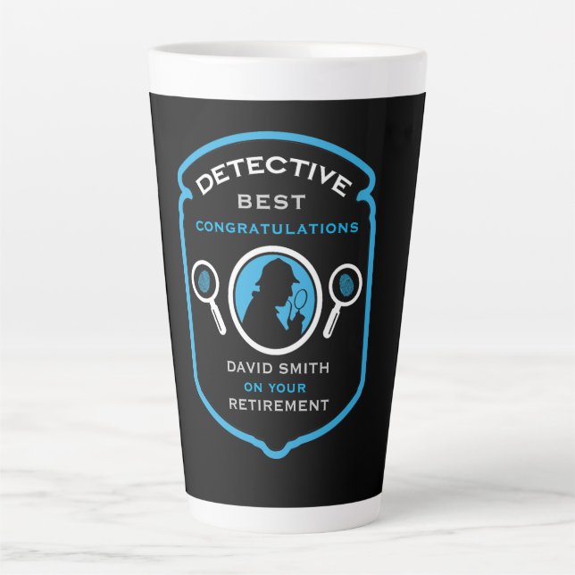 Detective-Themed Job Retirement Gift Latte Mug (Front)