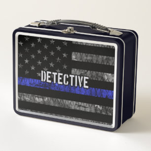 Detective Thin Blue Line Distressed Flag Metal Lunch Box
