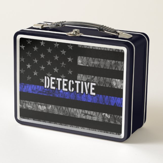 Detective Thin Blue Line Distressed Flag Metal Lunch Box (Front)