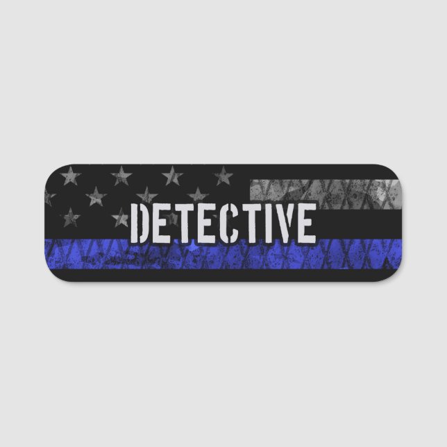 Detective Thin Blue Line Distressed Flag Name Tag (Front)