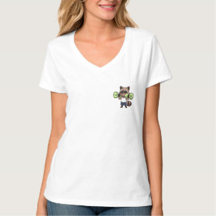 Determined Cartoon Raccoon Character Lifting Green T-Shirt