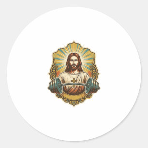 Determined Jesus Heavy Iron Barbell Powerlifting G Classic Round Sticker