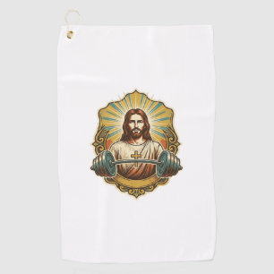 Determined Jesus Heavy Iron Barbell Powerlifting G Golf Towel