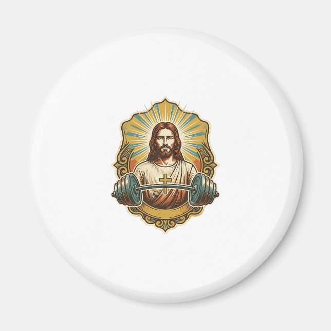 Determined Jesus Heavy Iron Barbell Powerlifting G Magnet (Front)