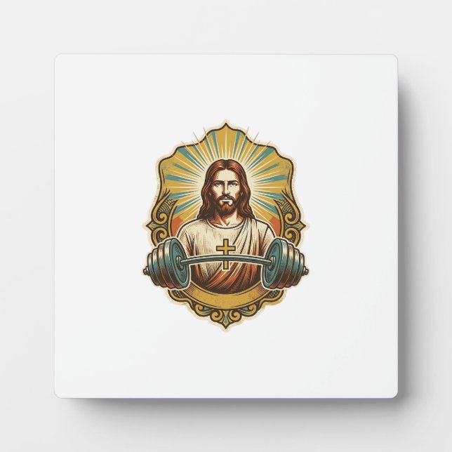 Determined Jesus Heavy Iron Barbell Powerlifting G Plaque (Front)