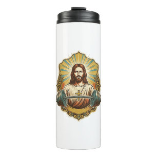 Determined Jesus Heavy Iron Barbell Powerlifting G Thermal Tumbler
