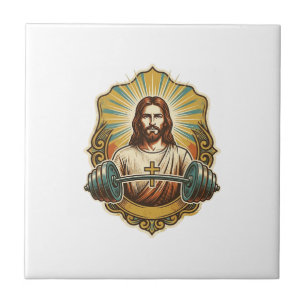 Determined Jesus Heavy Iron Barbell Powerlifting G Tile
