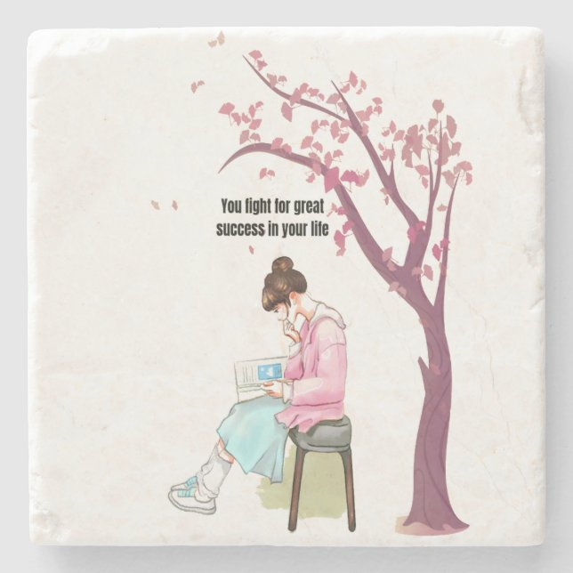 Determined Mind, Blossoming Goals" Stone Coaster (Front)