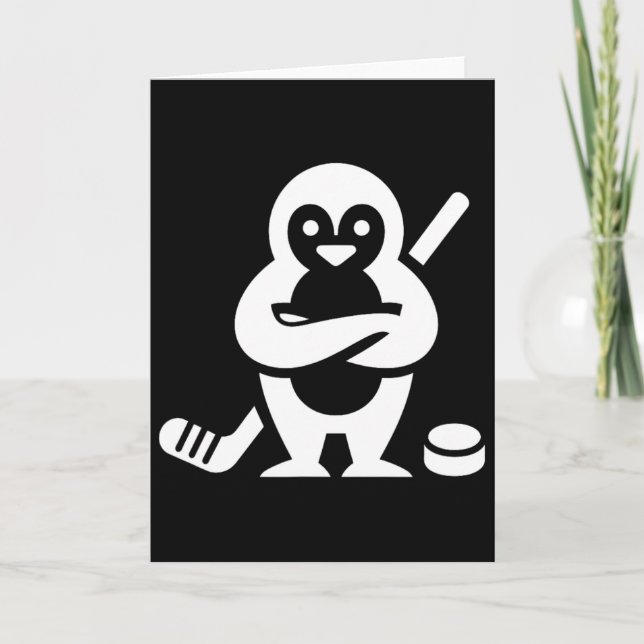 Determined Penguin Hockey Silhouette Design  Card (Front)
