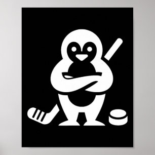 Determined Penguin Hockey Silhouette Design  Poster