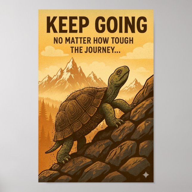 Determined Turtle Climbing Rocky Slope Motivationa Poster (Front)