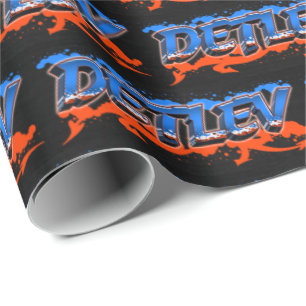 Detlev Vorname Name Graffiti blue orange Wrapping Paper