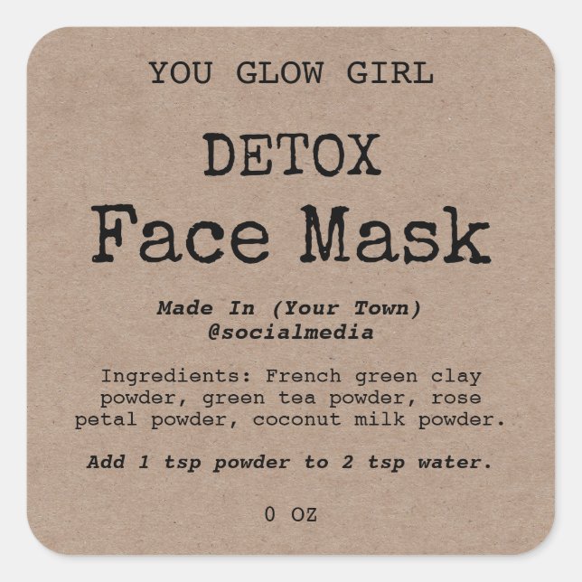 Detox Face Mask Powder Product Labels (Front)