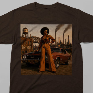 Detroit 70s Soul Queen Vintage Black Woman T-Shirt