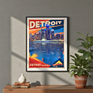 Detroit After Dark Art Print Poster
