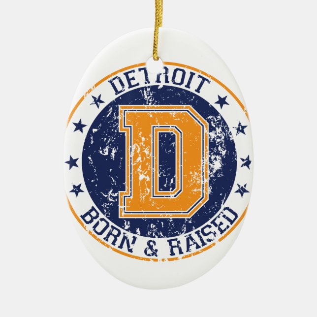 Detroit Born and Raised Ceramic Tree Decoration (Front)