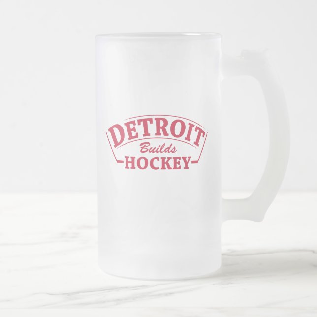 Detroit Builds Hockey Frosted Glass Mug (Right)