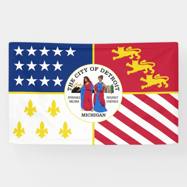 Detroit city flag USA united states america symbol Banner (Horizontal)