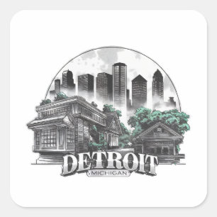 Detroit City Michigan USA Square Sticker