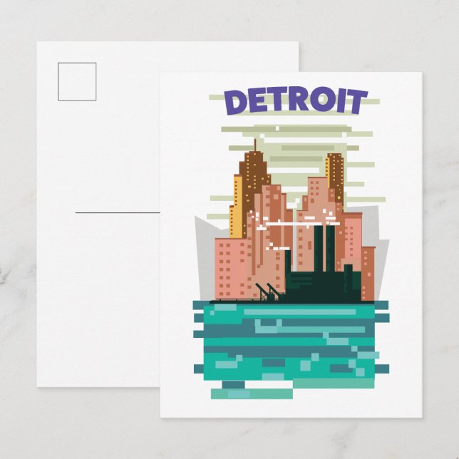 Detroit City skyline travel poster. Invitation Postcard (Front/Back)