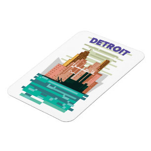 Detroit City skyline travel poster. Magnet