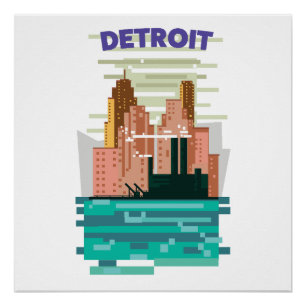 Detroit City skyline travel poster. Poster