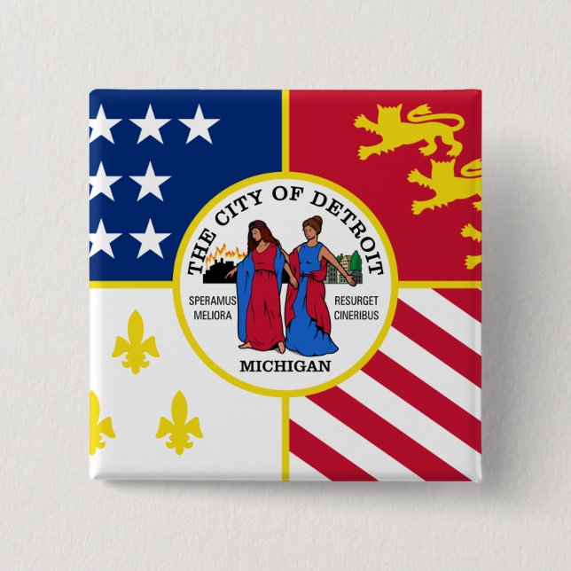 Detroit Flag 15 Cm Square Badge (Front)