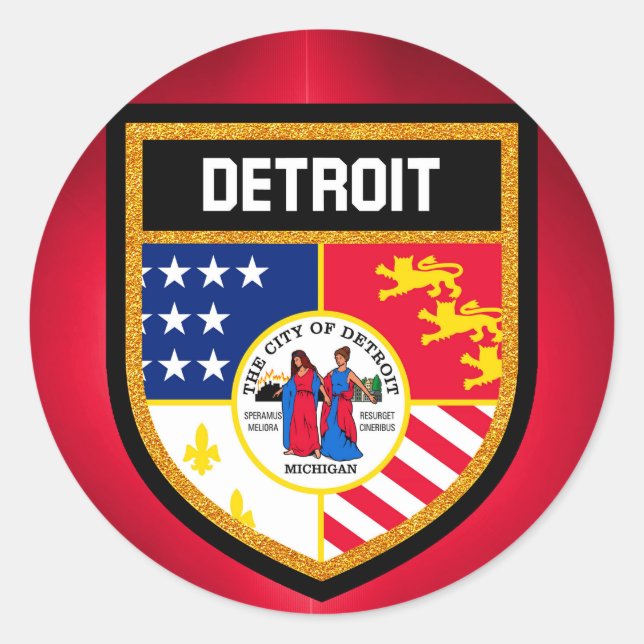 Detroit Flag Classic Round Sticker (Front)