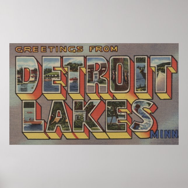 Detroit Lakes, Minnesota - Large Letter Scenes Poster (Front)