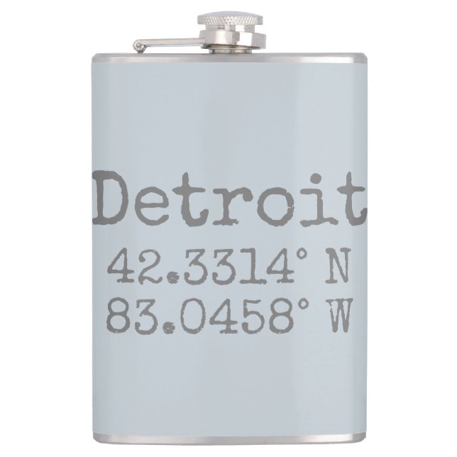 Detroit Latitude Longitude Hip Flask (Front)