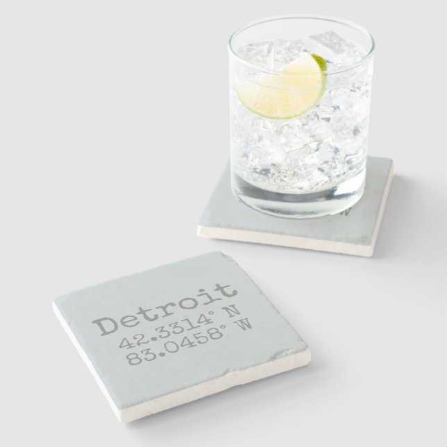 Detroit Latitude Longitude Stone Coaster (Side)