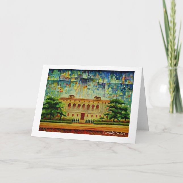 "Detroit Main Library Rendition" Greeting Card (Front)