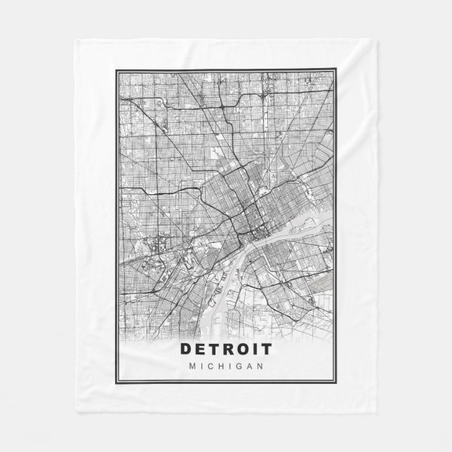 Detroit Map Fleece Blanket (Front)