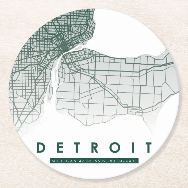 Detroit Map Round Paper Coaster (Front)