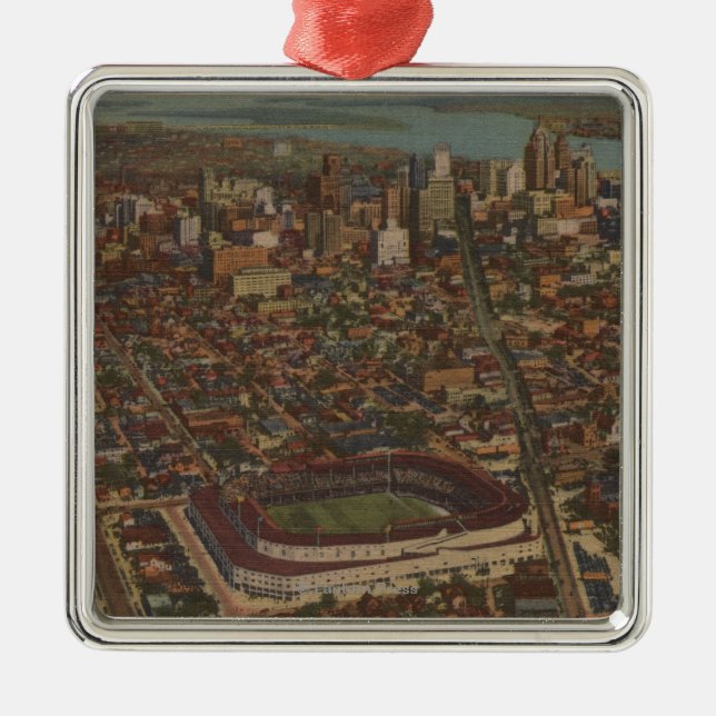 Detroit, MI - Aerial Briggs Baseball Stadium Metal Tree Decoration (Front)