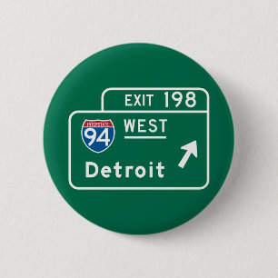 Detroit, MI Road Sign 6 Cm Round Badge