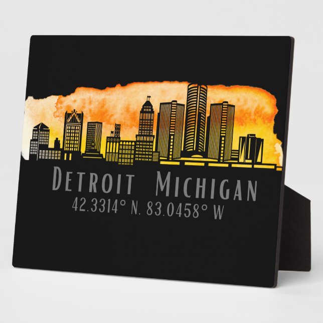 Detroit MI Skyline Latitude and Longitude Tabletop Plaque (Side)