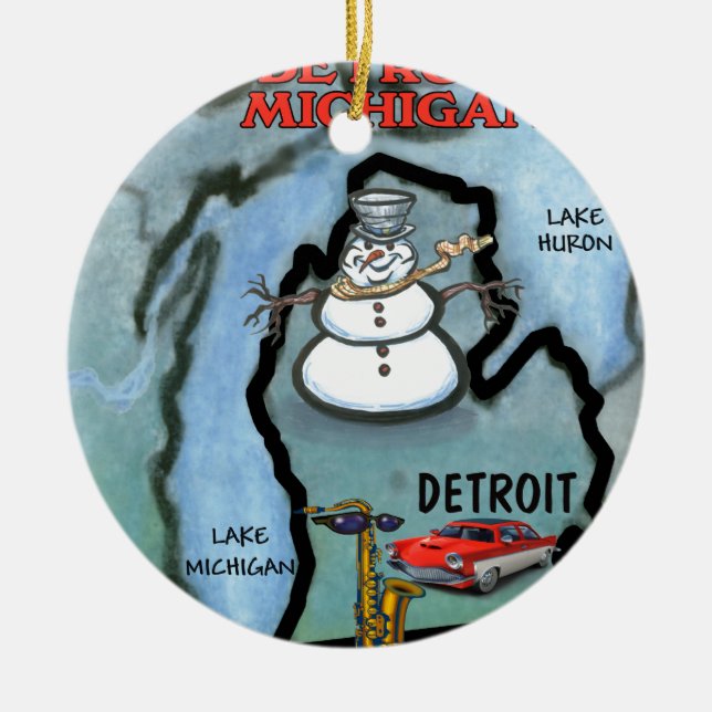 Detroit Michigan Ceramic Tree Decoration (Front)