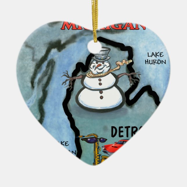 Detroit Michigan Ceramic Tree Decoration (Front)