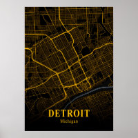 Detroit Michigan City Map Gold American Cities Map