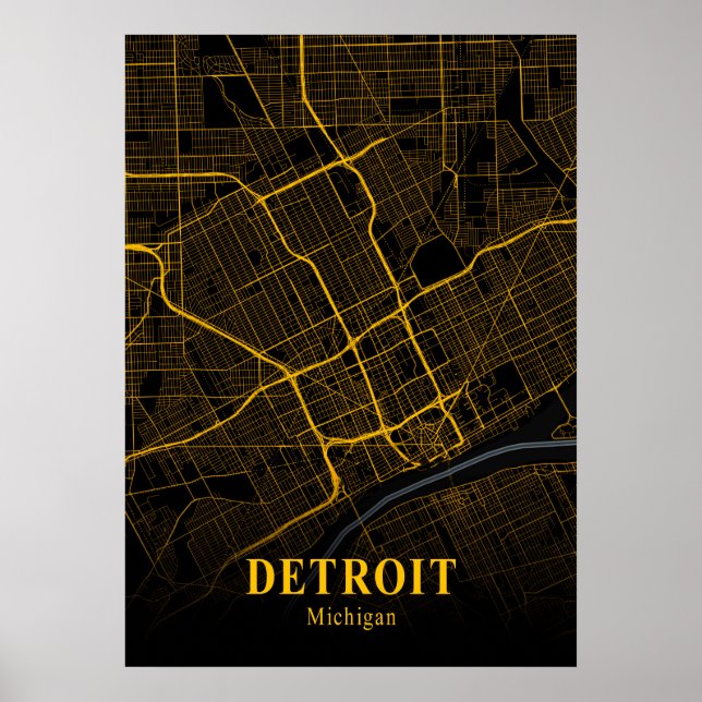 Detroit Michigan City Map Gold American Cities Map Poster (Front)