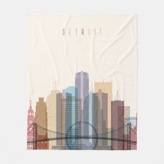 Detroit, Michigan | City Skyline Fleece Blanket (Front)