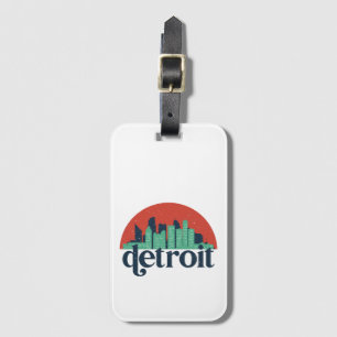 Detroit Michigan City Skyline Retro Cityscape Art Luggage Tag