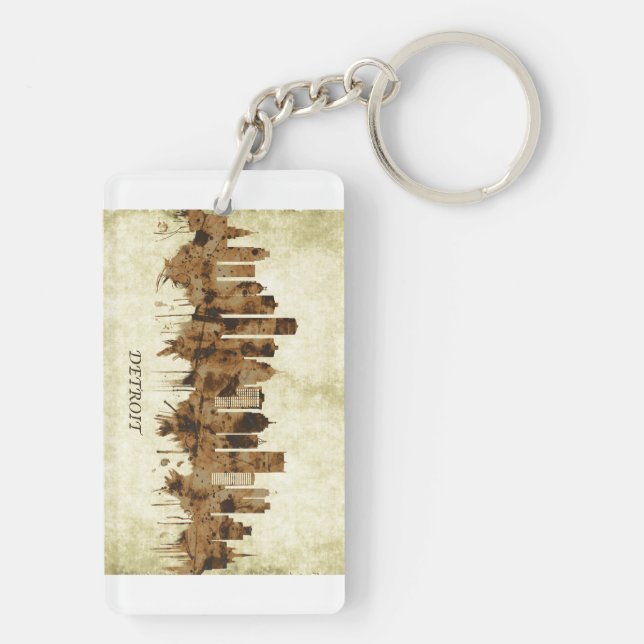 Detroit Michigan Cityscape Key Ring (Back)