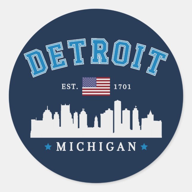 Detroit Michigan Est. 1701 Travel Classic Round Sticker (Front)