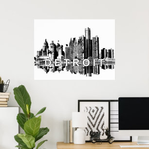 Detroit, Michigan in black ink Poster