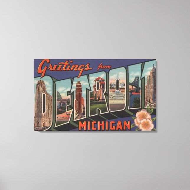 Detroit, Michigan - Large Letter Scenes Canvas Print (Front)