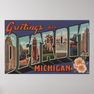 Detroit, Michigan - Large Letter Scenes Poster