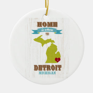 detroit, michigan Map – Home Is Where The Heart Is Ceramic Tree Decoration